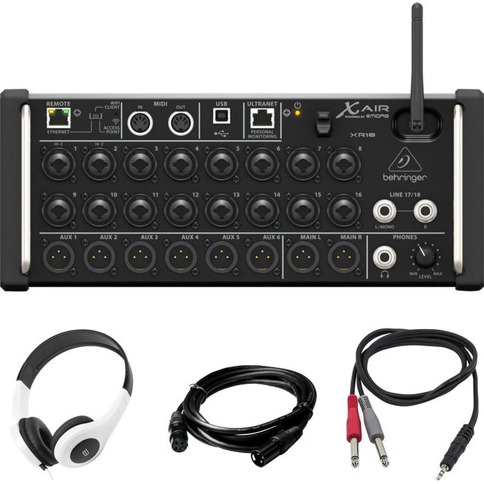 Behringer 18ch 12-Bus Digital Mixer for Tablets with Wifi with Headphones Bundle
