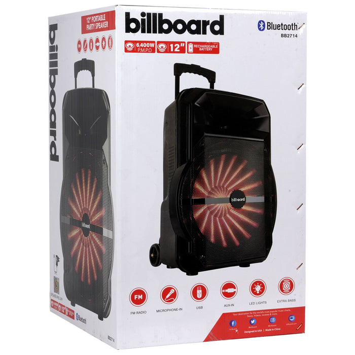Billboard 12" Rechargeable Bluetooth Speaker for Parties w/ AUX USB App Control RGB Lights