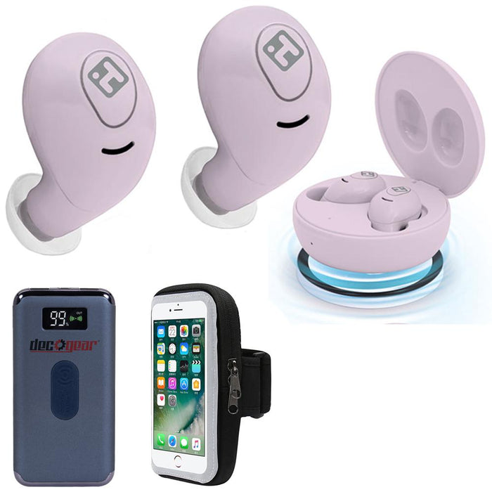 iHome HM-AU-BE-200-PK iHome XT-59 True Wireless Earbuds, Pink w/ Accessories Bundle