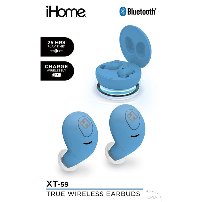 iHome HM-AU-BE-200-BL iHome XT-59 True Wireless Earbuds, Blue w/ Accessories Bundle