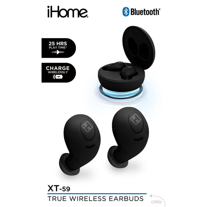 iHome HM-AU-BE-200-BK iHome XT-59 True Wireless Earbuds, Black w/ Accessories Bundle