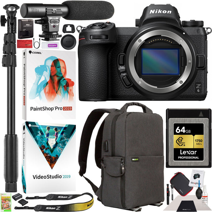Nikon Z6 Mirrorless Full Frame Digital Camera Body + Microphone + Backpack 64GB Bundle