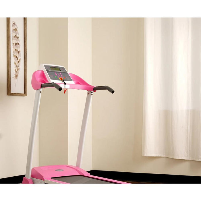 Sunny Health and Fitness Pink Treadmill w/ Manual Incline & LCD + Fitness Bundle