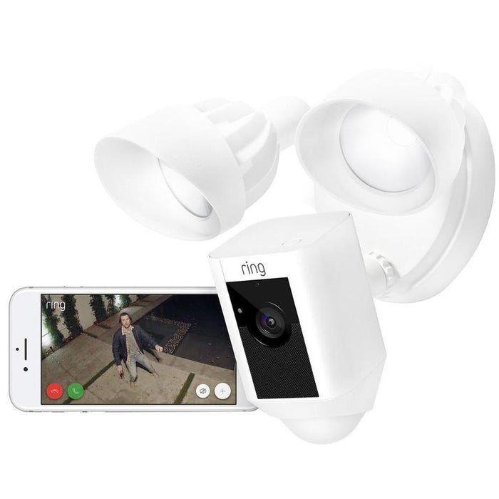 Ring Outdoor Floodlight Camera, White Certified Refurbished w/ Video Doorbell 2