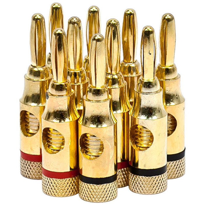 Deco Essentials High-Quality Brass Speaker Banana Plugs, 5-Pair, Open Screw Type