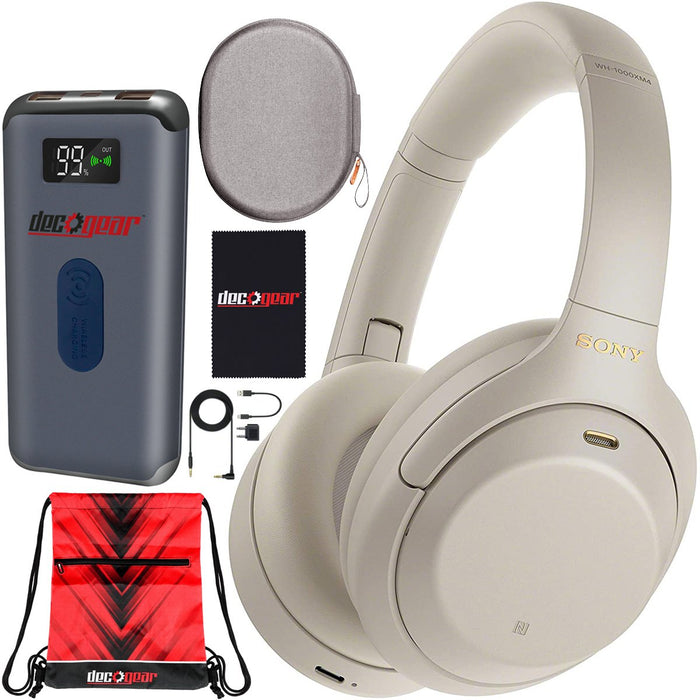 Sony WH-1000XM4 Wireless Noise Cancelling Headphones w/ Hands Free Mic Silver Bundle