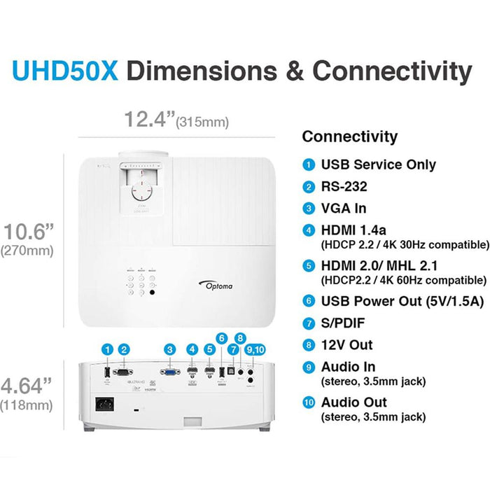 Optoma 4K UHD DLP Projector with High Dynamic Range UHD50X - Open Box