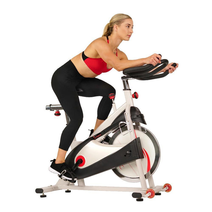 Sunny Health and Fitness SF-B1509 Exercise Belt Drive Bike Premium Indoor Cycling +Warranty Bundle