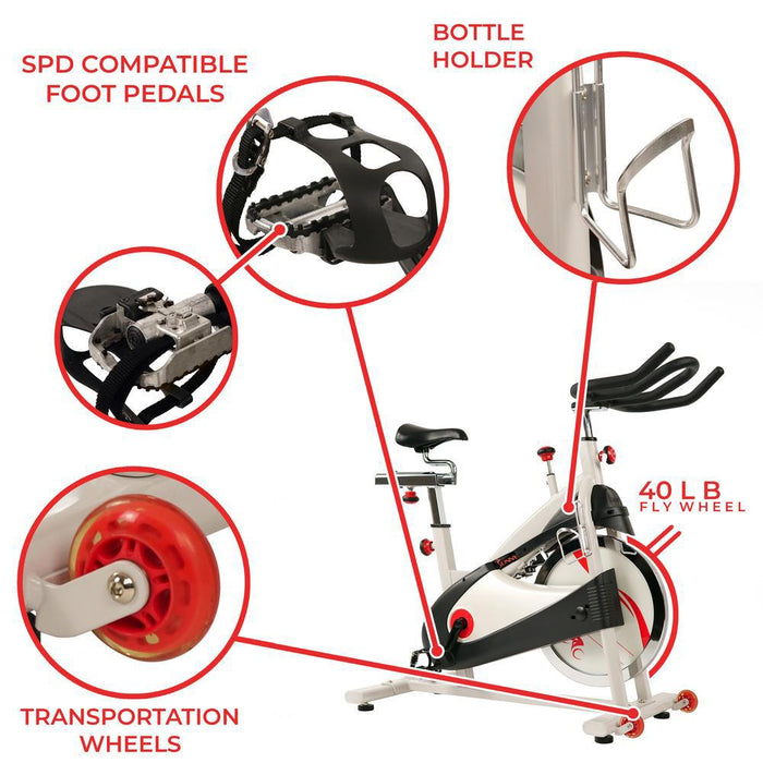 Sunny Health and Fitness SF-B1509 Exercise Belt Drive Bike Premium Indoor Cycling +Warranty Bundle