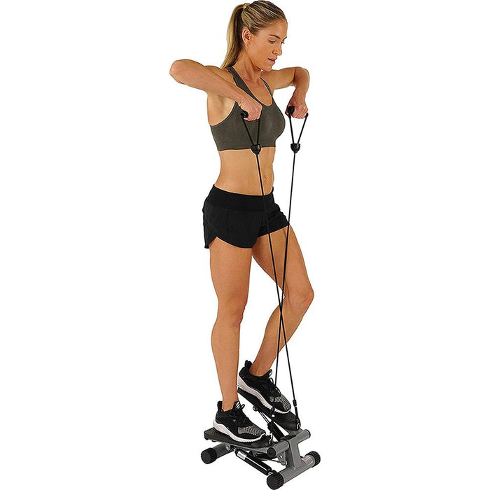 Sunny Health and Fitness 012-S Mini Compact Exercise Stepper w/Resistance Bands Workout Gloves+Towel KIt