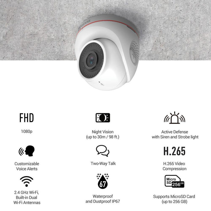 EZVIZ C4W 1080p Outdoor Wi-Fi Turret Camera w/Alarm and Strobe Light