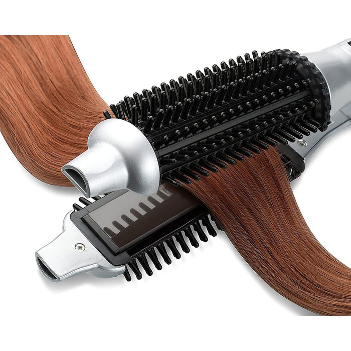 Perfecter Flat Iron Hair Straightener & Hot Round Brush 2-in-1 (Silver)