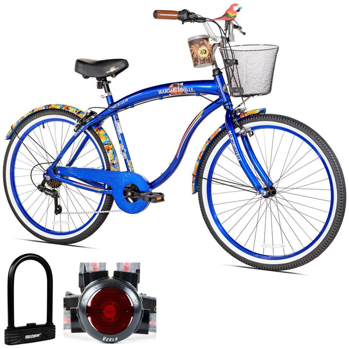 Kent 26" Margaritaville Coast Clear Blue Cruiser Bike + Bike Lock & Light System