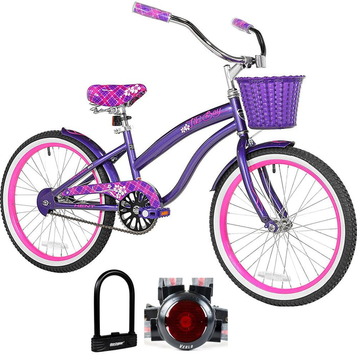 Kent 20" Kid's Purple Tiki Bay Cruiser Bike with Bike Lock and Light System
