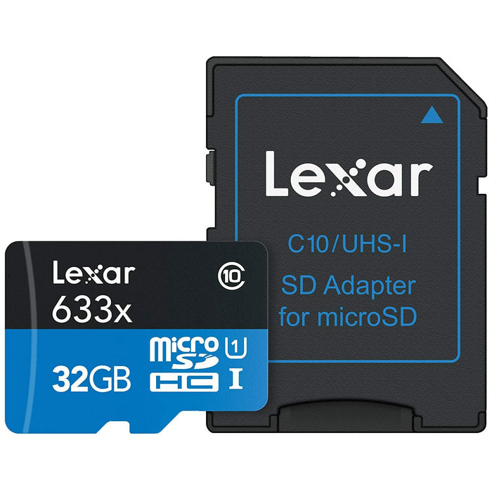 Lexar 4 Pack 633x 32GB (128GB Total) MicroSDHC UHS-I Memory Cards + SD Adapter Bundle