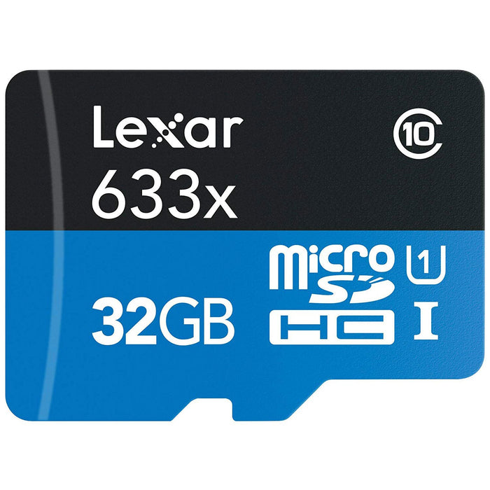 Lexar 3 Pack 633x 32GB (96GB Total) MicroSDHC UHS-I Memory Cards + SD Adapter Bundle