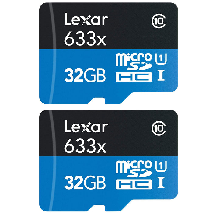Lexar 2 Pack 633x 32GB (64GB Total) MicroSDHC UHS-I Memory Cards + SD Adapter Bundle