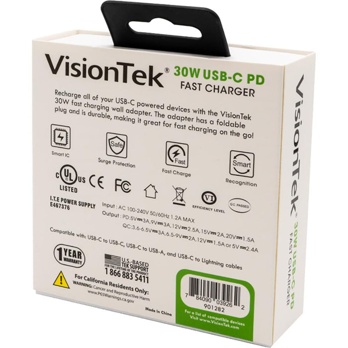 Visiontek USB C 30W Quick Charge Plug