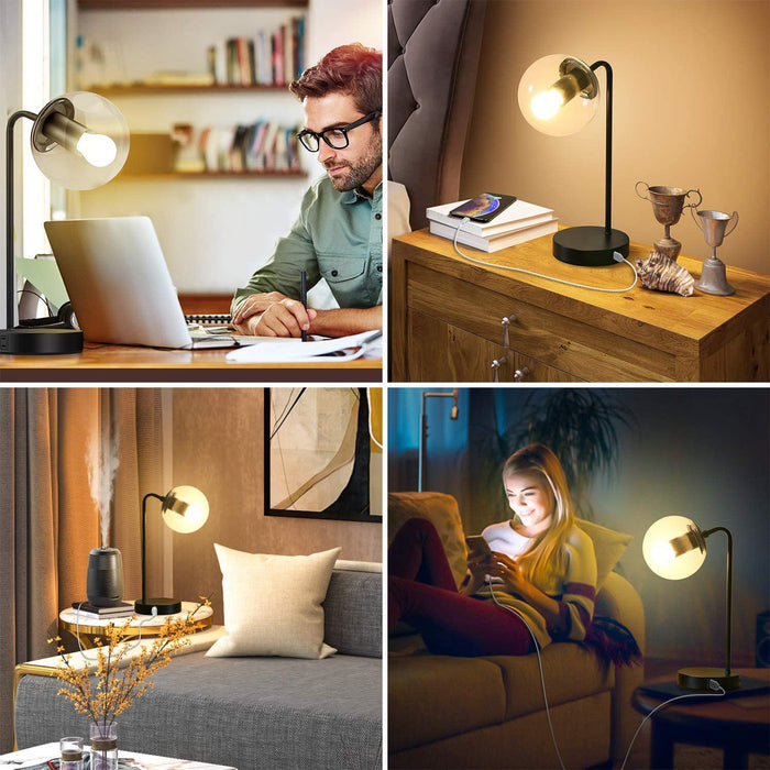 Brightever Vintage Table Lamp with 2 USB Charging Ports & 3-Way Dimmable Control (2-Pack)