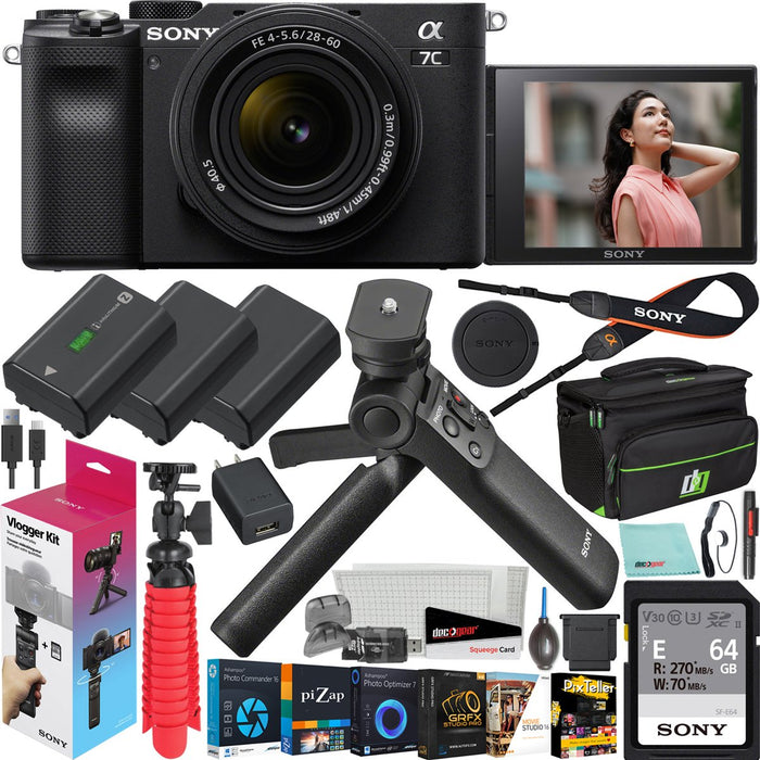 Sony a7C Mirrorless Full Frame Camera Body + 28-60mm Lens Kit Vlogger Bundle Black