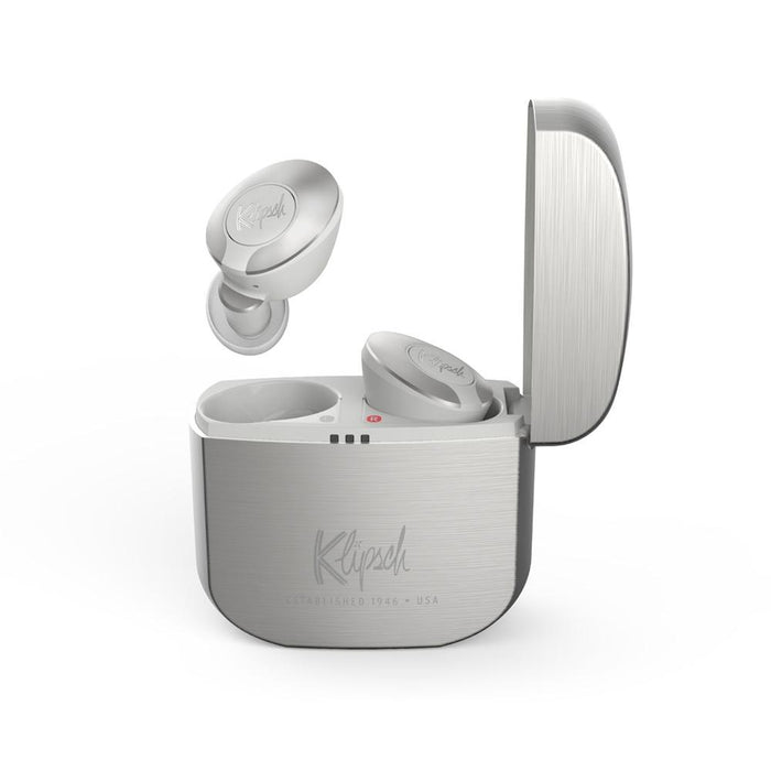 Klipsch T5 II True Wireless Headphones + Charging Case + Microphone Bundle Silver
