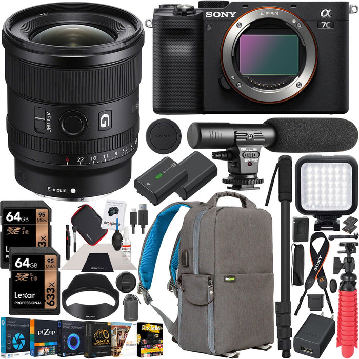 Sony a7C Mirrorless Full Frame Camera Body + 20mm F1.8 Lens SEL20F18G Kit Bundle
