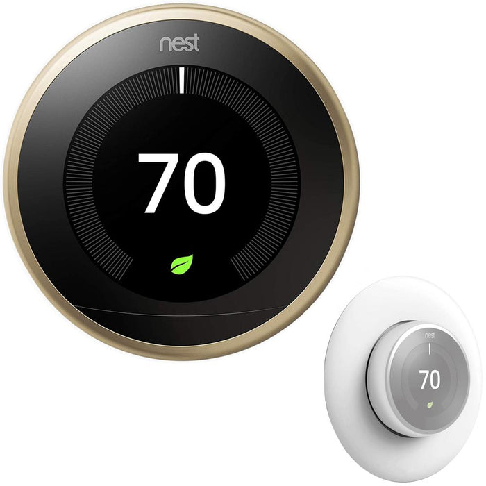 Google Nest Learning Thermostat (3rd Gen, Brass) + Thermostat Wall Plate Cover