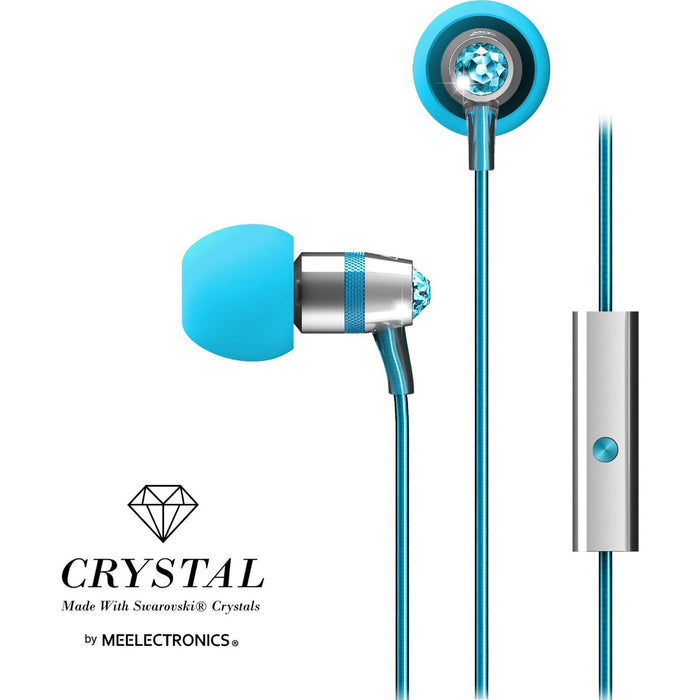 MEElectronics Crystal In-Ear Headphones w/ Microphone Made with Swarovski Crystals - Turquoise