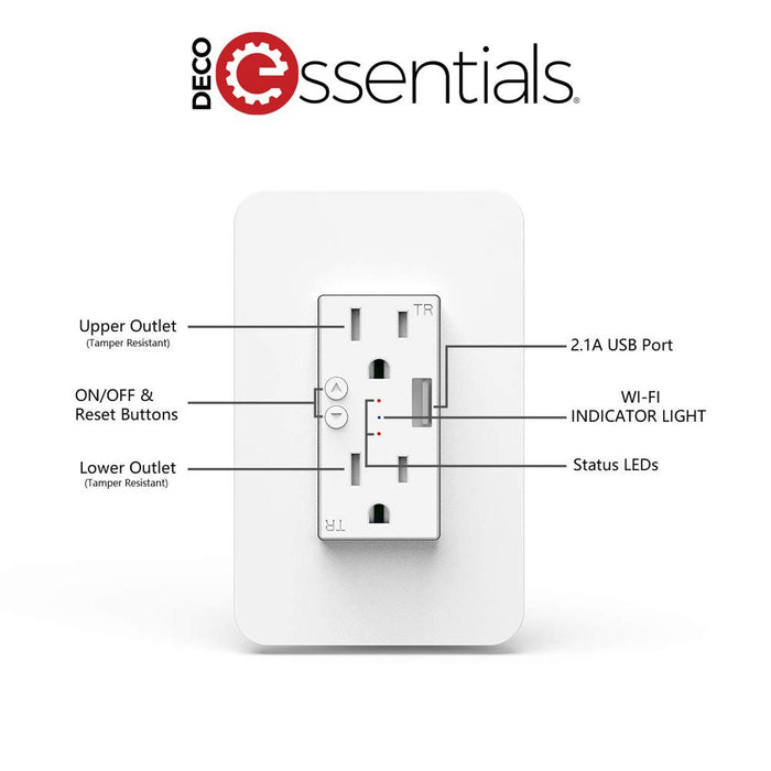 Deco Essentials WFWOTLT Smart WiFi Wall Outlet Plug 4 Pack