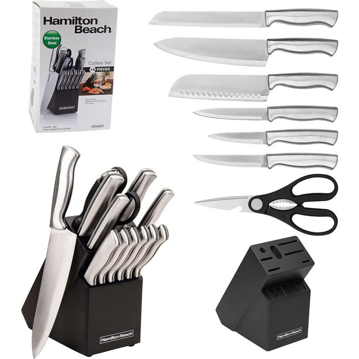 Hamilton Beach 14 Piece Stainless Steel Knives Cutlery Set - Black Wood