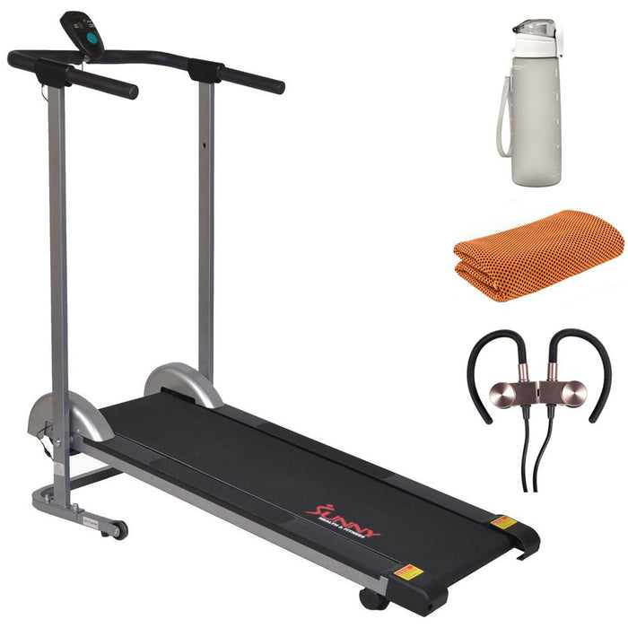 Sunny Health and Fitness Manual Compact Walking Treadmill + Fitness Bundle