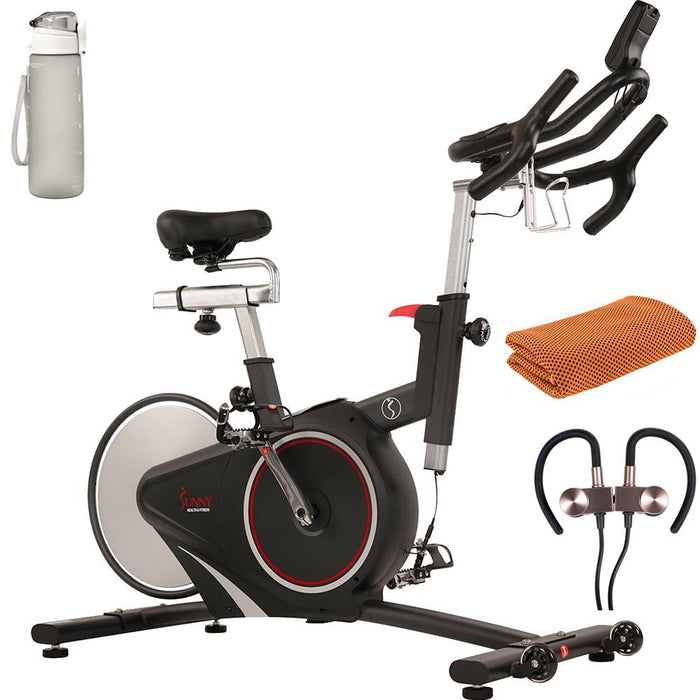 Sunny Health and Fitness Magnetic Belt Rear Drive Indoor Bike + Fitness Bundle
