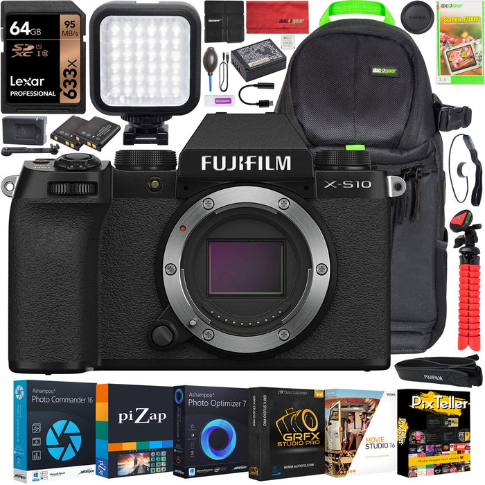 Fujifilm X-S10 Mirrorless Digital Camera Body Black with 4K Video and IBIS Pro Bundle