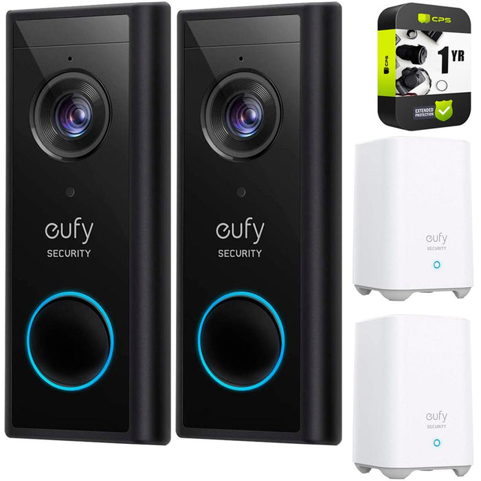 Eufy Wireless Video Doorbell 2K HD Two-Way Talk (2-Pack) w/ Warranty Bundle