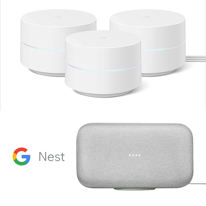 Google Wifi Mesh Network System Router AC1200 Point (3pk) with Home Max Speaker Bundle