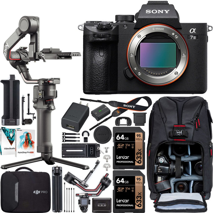 Sony a7 III Mirrorless Camera Full Frame Body + DJI RS 2 Gimbal Filmmaker's Kit
