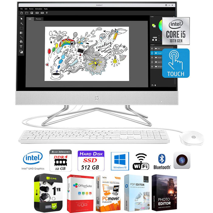 Hewlett Packard 24" Intel i5-1035G1 12/512GB SSD All-in-One Touch Computer +Protection Plan Pack