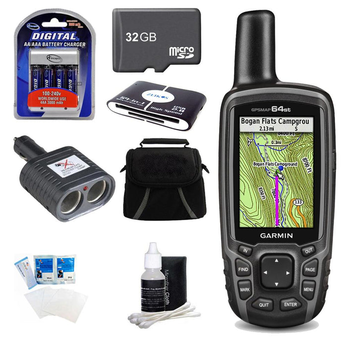 Garmin GPSMAP 64st Worldwide Handheld GPS BirdsEye + US Maps 32GB Accessory Bundle
