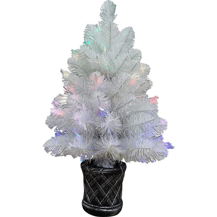 Fraser Hill White Fiber Optic Prelit Christmas Tree in Decorative Pot - FFFTFOPT024-6WH