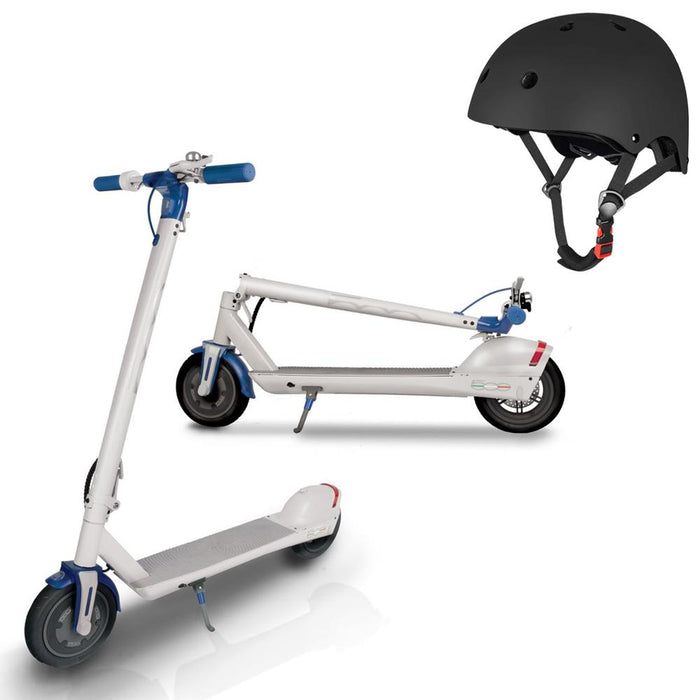 Fiat 3-Speed Portable Folding Electric Scooter 350W Motor (White) with Helmet Bundle