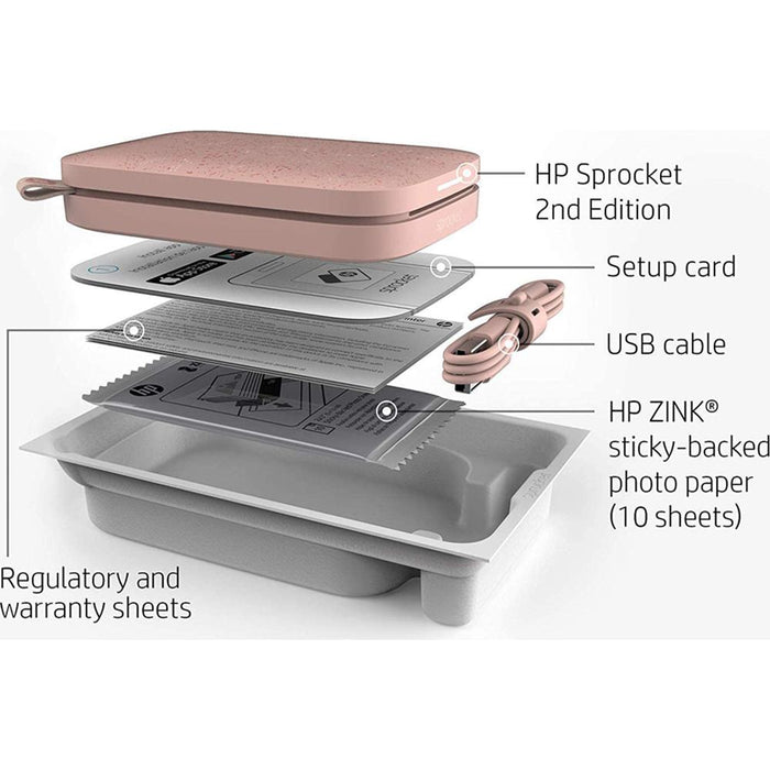 Hewlett Packard Sprocket Portable Photo Printer (2nd Edition) Blush - 1AS89A - Open Box