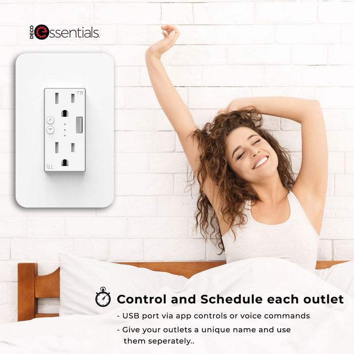 Deco Essentials Smart WiFi Wall Outlet Plug, Compatible with Amazon Alexa and Google Assistant