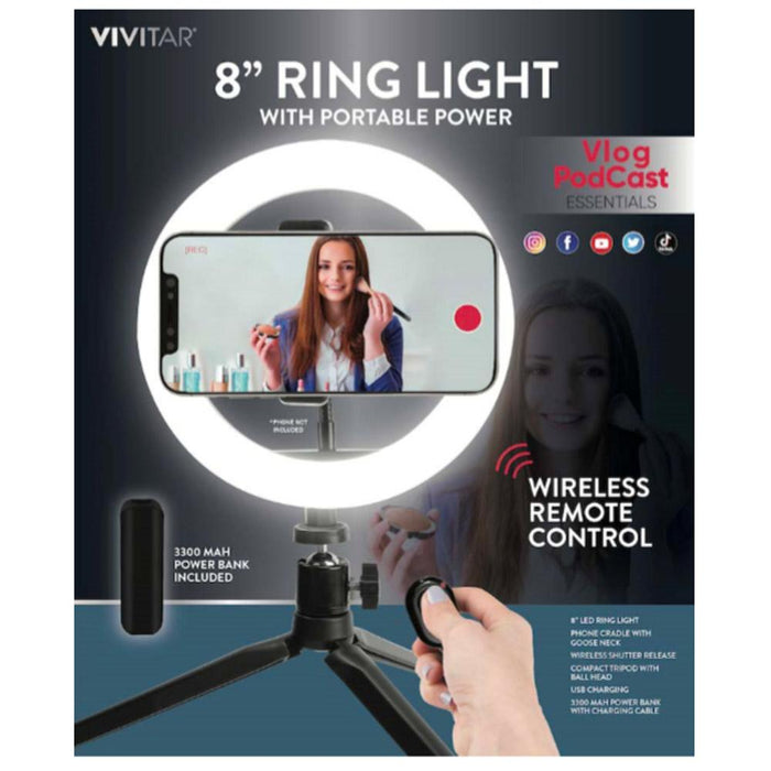 Vivitar 8 inch Ring Light With Portable Power - (VIVRL8KITPRO)