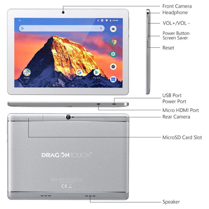 Dragon Touch K10 10.1" Android Tablet Quad Core 16GB Tablet + Accessories Bundle