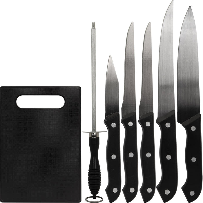 Deco Essentials 5-Piece Knife Set with Cutting Board and Sharpening Steel