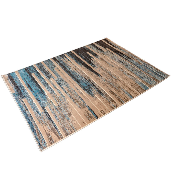Deco Home Blue/Tan Modern Indoor Area Rug with Non-Slip Backing, 5.25' x 7.5'