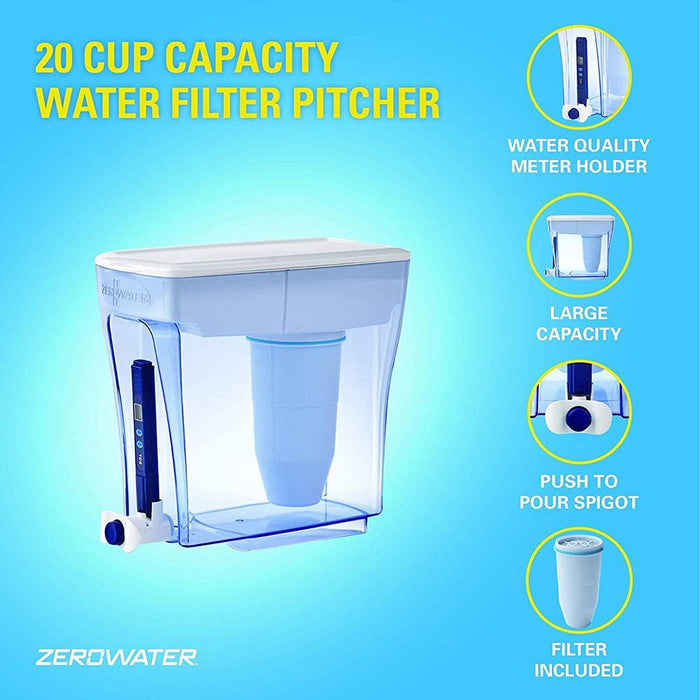 ZeroWater 20 Cup Ready-Pour Dispenser Water Filter Pitcher, Clear - Open Box