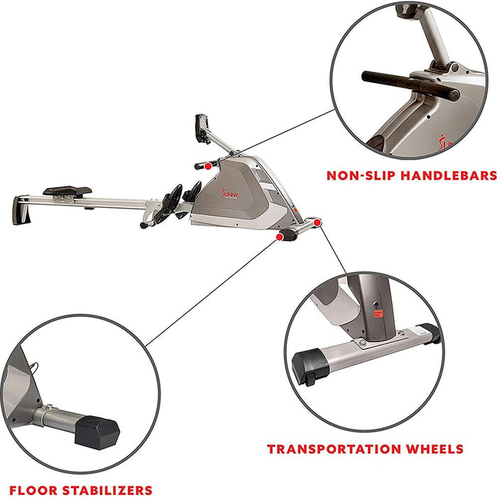 Sunny Health and Fitness Programmable Magnetic Rowing Machine w/ High Weight Capacity SF-RW5854