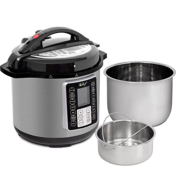 Deco Chef 8QT 10-in-1 Pressure & Slow Cooker, Multi-Modes w/ Accessories, Stainless Steel