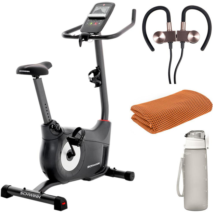 Schwinn 130 Upright Exercise Fitness Bike with Fitness Accessories Bundle